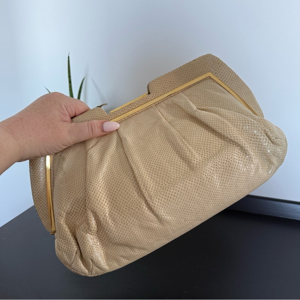 Vintage Judith Leiber cream & gold oversized designer clutch bag